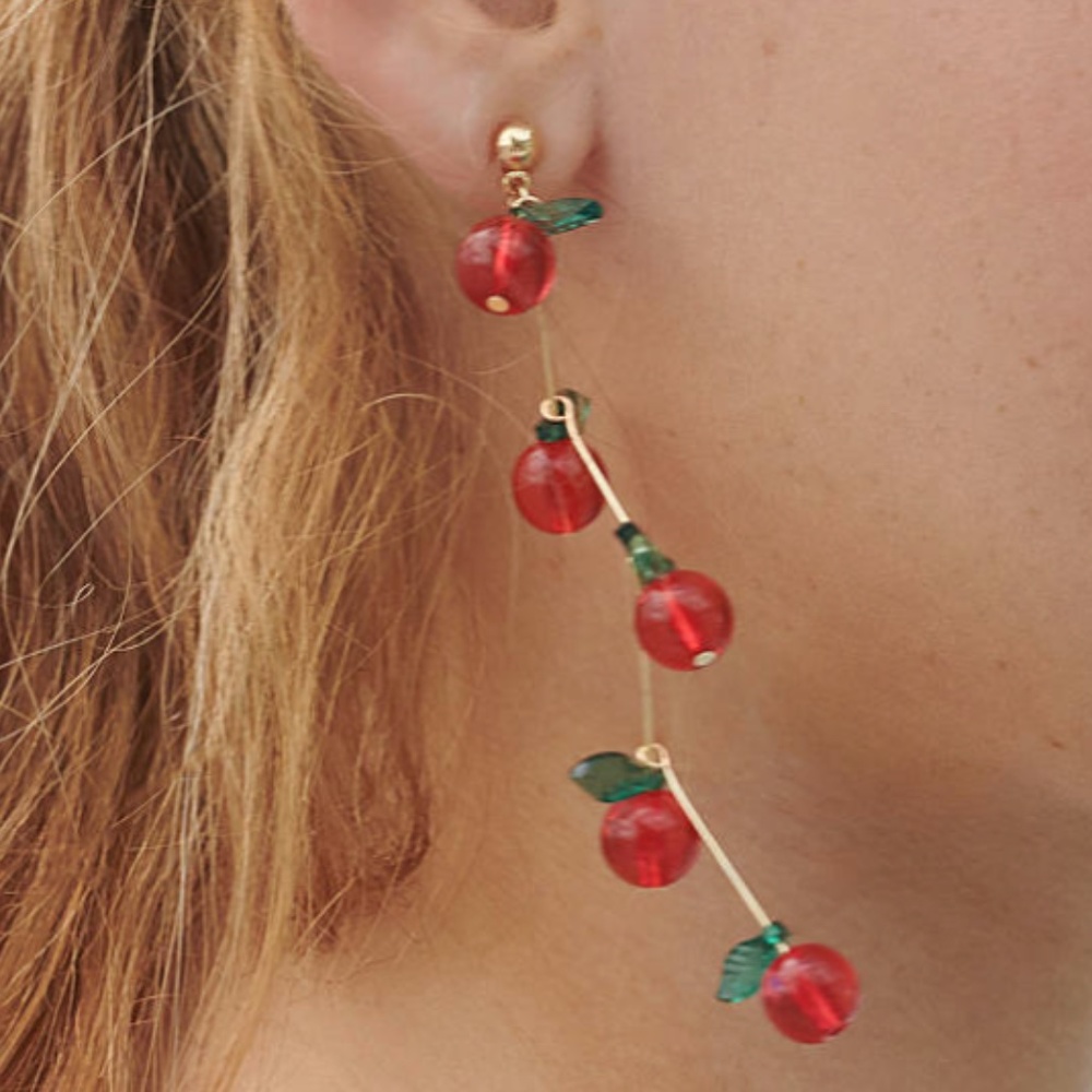 NWT Urban Outfitters Yasmin Fruity Statement Drop Earrings Cherry